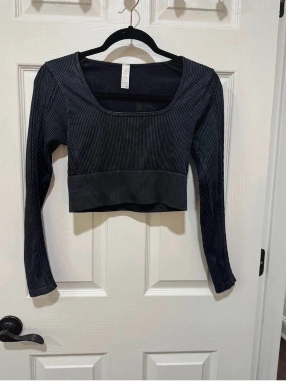 aerie offline Black Ribbed Long-Sleeve Scoop Neck Crop Top